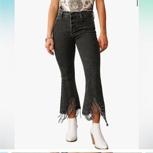 Frayed shimmery Hem Black Jeans